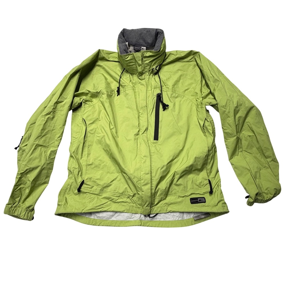 REI Elements Rain Jacket Lime Ripstop Waterproof Shell Pit Zips/Hood Womens S